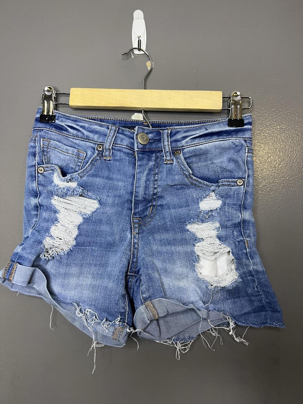Aéropostale Denim Shorts Womens 0 Blue High Waisted Distressed Cutoff Raw Hem